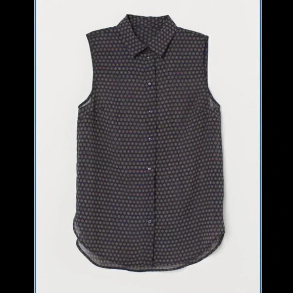 H&M Menswear Style Sheer Collared Button Down Tank Sleeveless Shirt - Picture 1 of 4